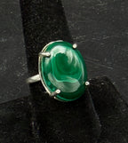 Vintage Malachite Sterling Silver Ring - Size 8
