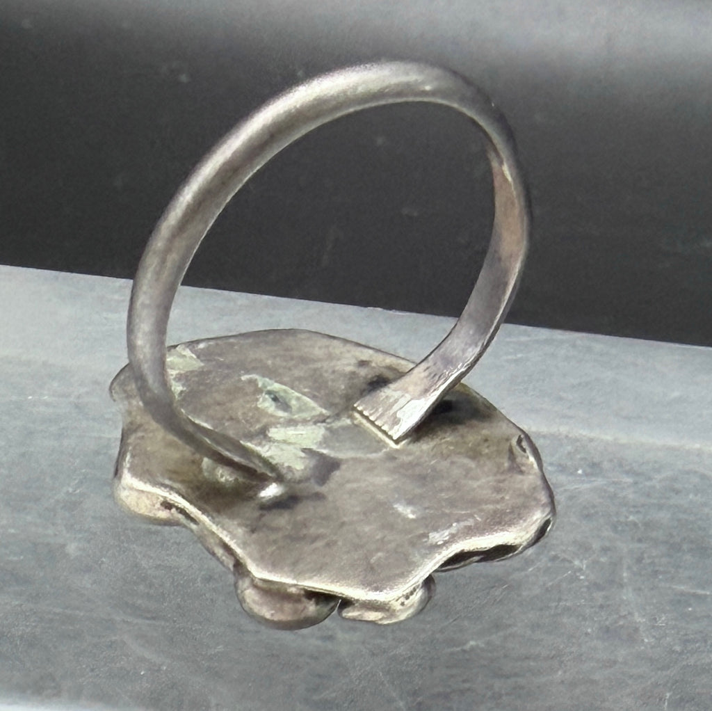Vintage Handmade Green Turquoise Sterling Silver Abstract Ring - Size 8.5