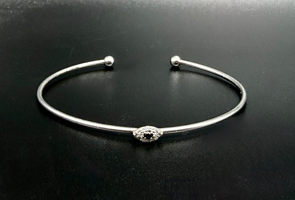 La Soula - Vintage Sterling Silver Sapphire and Diamonds Evil Eye Cuff Bracelet