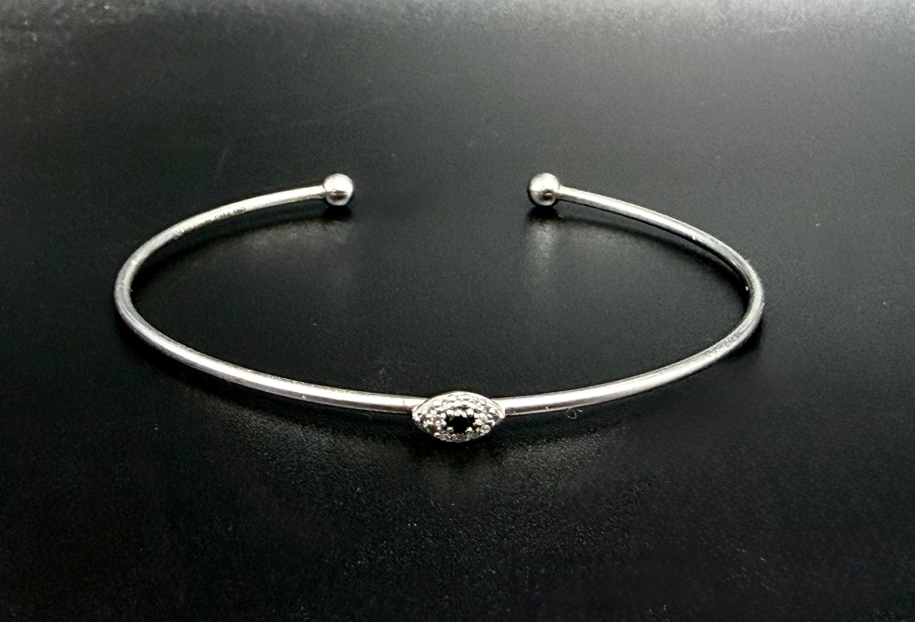 La Soula - Vintage Sterling Silver Sapphire and Diamonds Evil Eye Cuff Bracelet