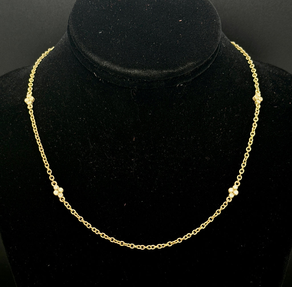 Judith Ripka- Vintage Gold Tone Sterling Silver CZ Station Chain Necklace - 18 + 2"
