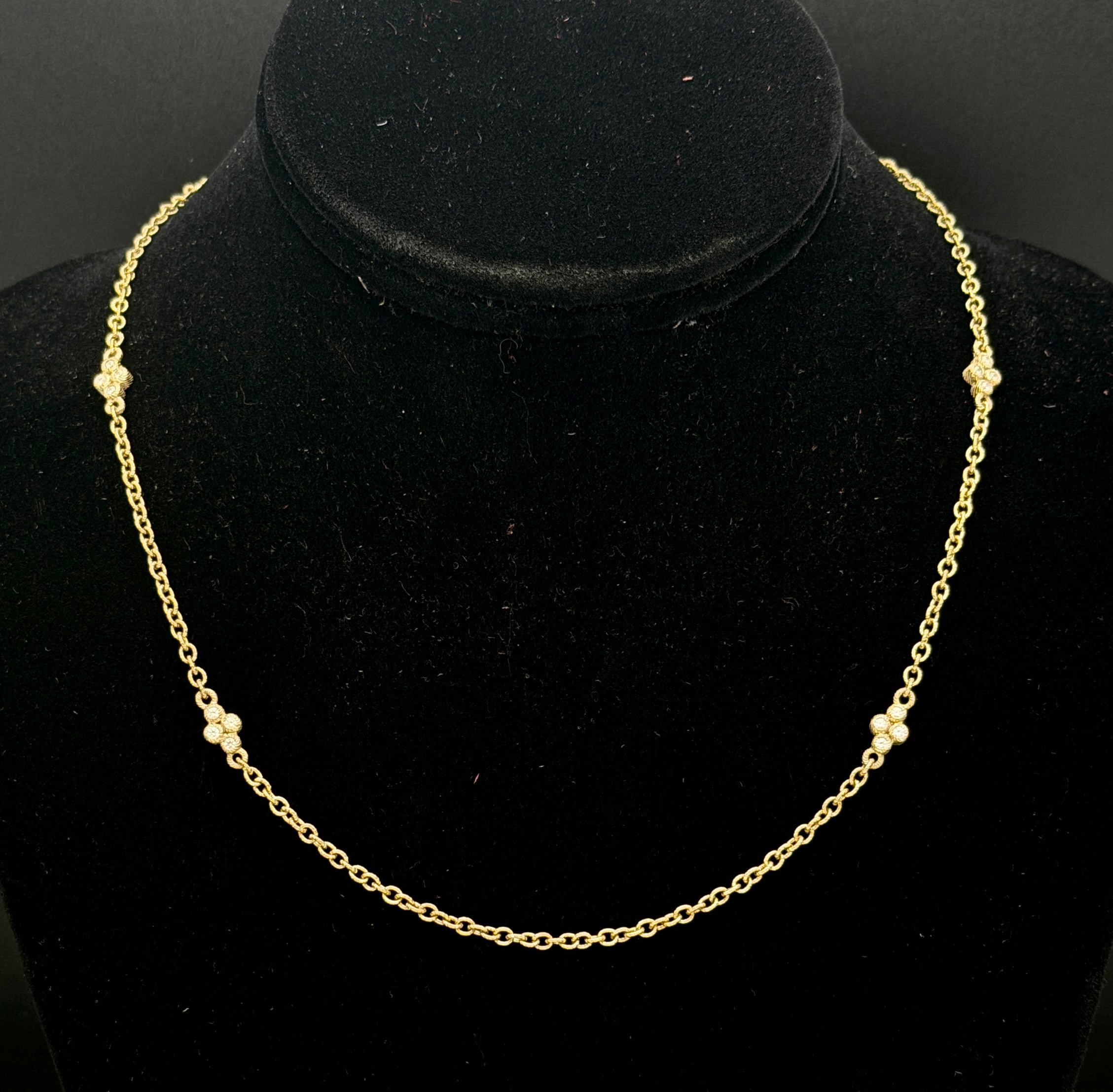 Judith Ripka- Vintage Gold Tone Sterling Silver CZ Station Chain Necklace - 18 + 2"