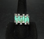 Vintage 18k White Gold Plated CZ and Faux Turquoise Ring - Size 8
