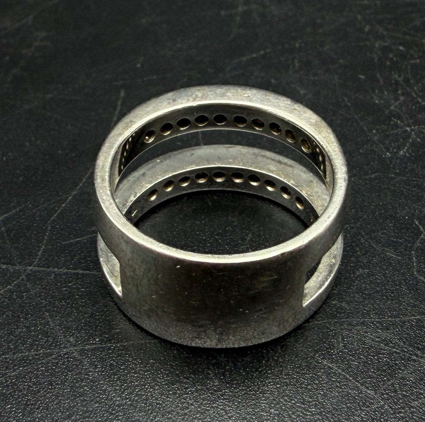 Vintage Sterling Silver Cubic Zirconia Double Band Ring - Size 5.75