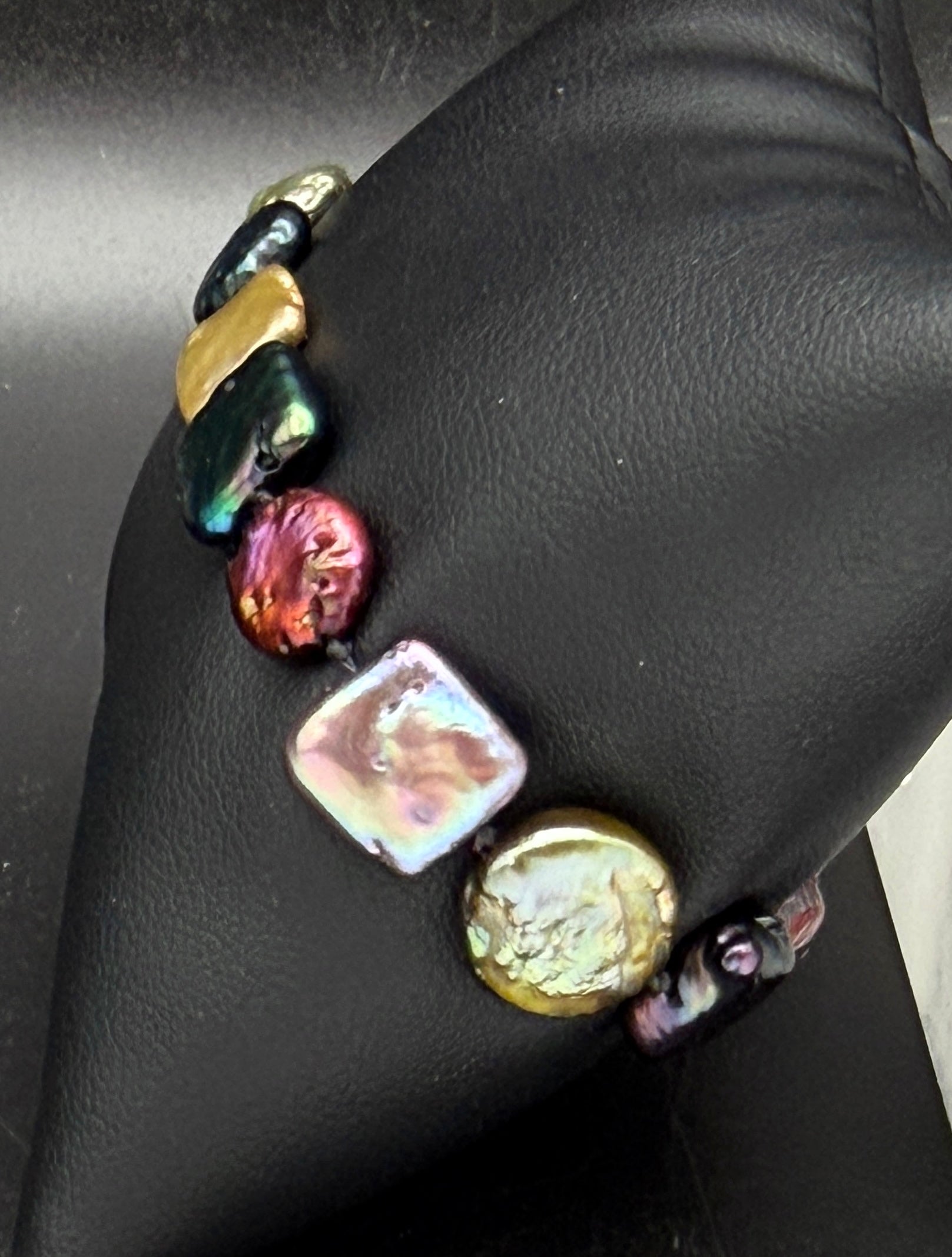Vintage Multicolor Coin Pearl Sterling Silver Bracelet - 7.5"