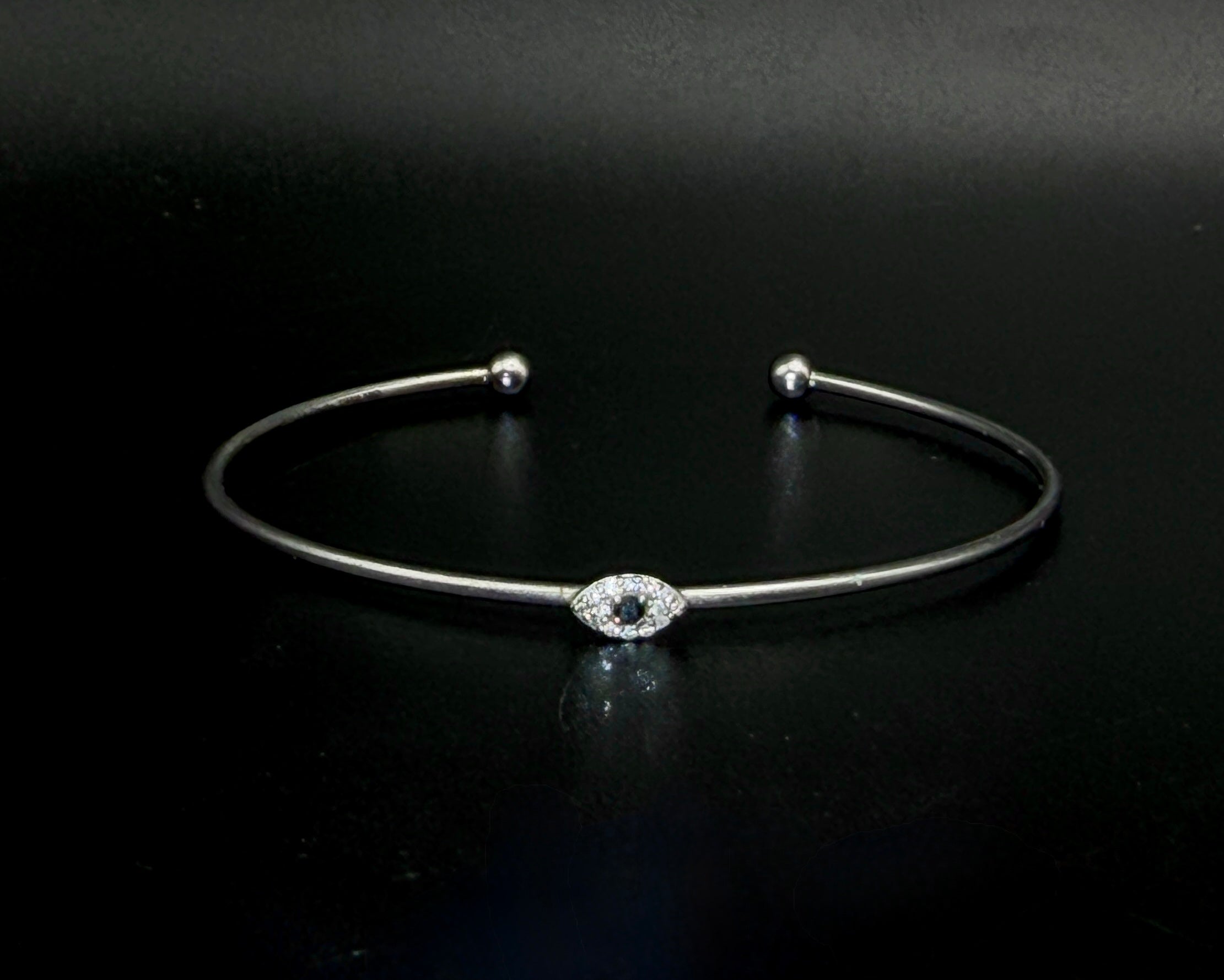 La Soula - Vintage Sterling Silver Sapphire and Diamonds Evil Eye Cuff Bracelet