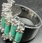 Vintage 18k White Gold Plated CZ and Faux Turquoise Ring - Size 8