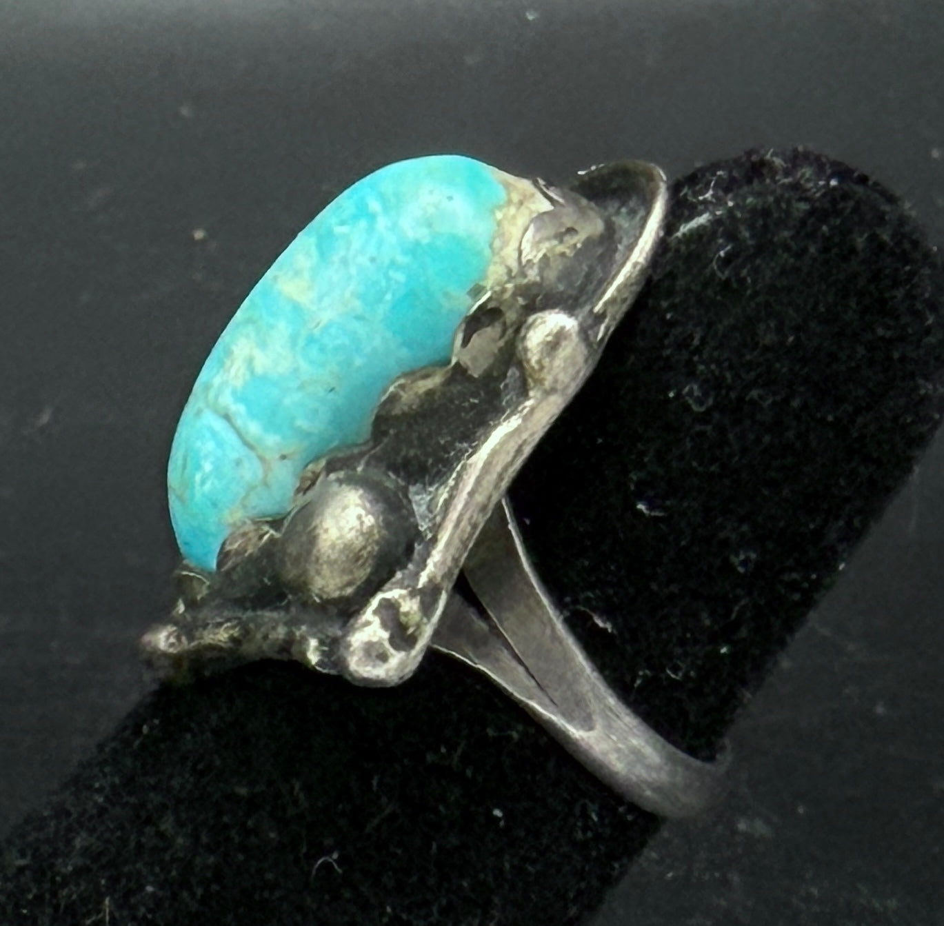Vintage Handmade Turquoise Sterling Silver Abstract Knuckle Ring - Size 2.75