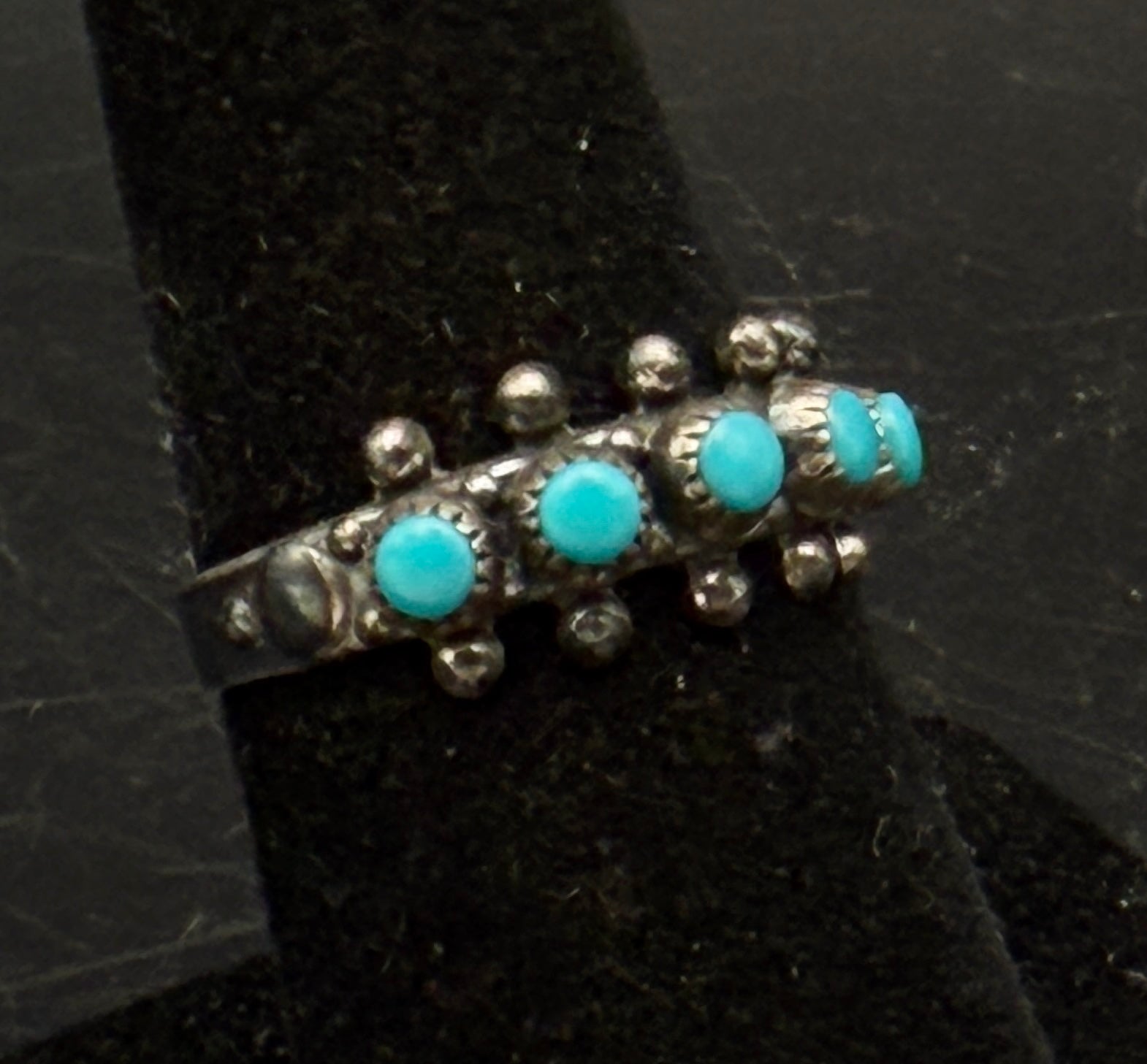 Vintage Handcrafted Snake Eye Turquoise Sterling Silver Band - Size 7.25