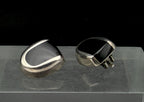 Vintage Sterling Silver Black Onyx Modernist Clip On Earrings
