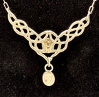 Vintage Garnet and Peridot Celtic Knot Pendant Sterling Silver Chain Necklace - 15.5"