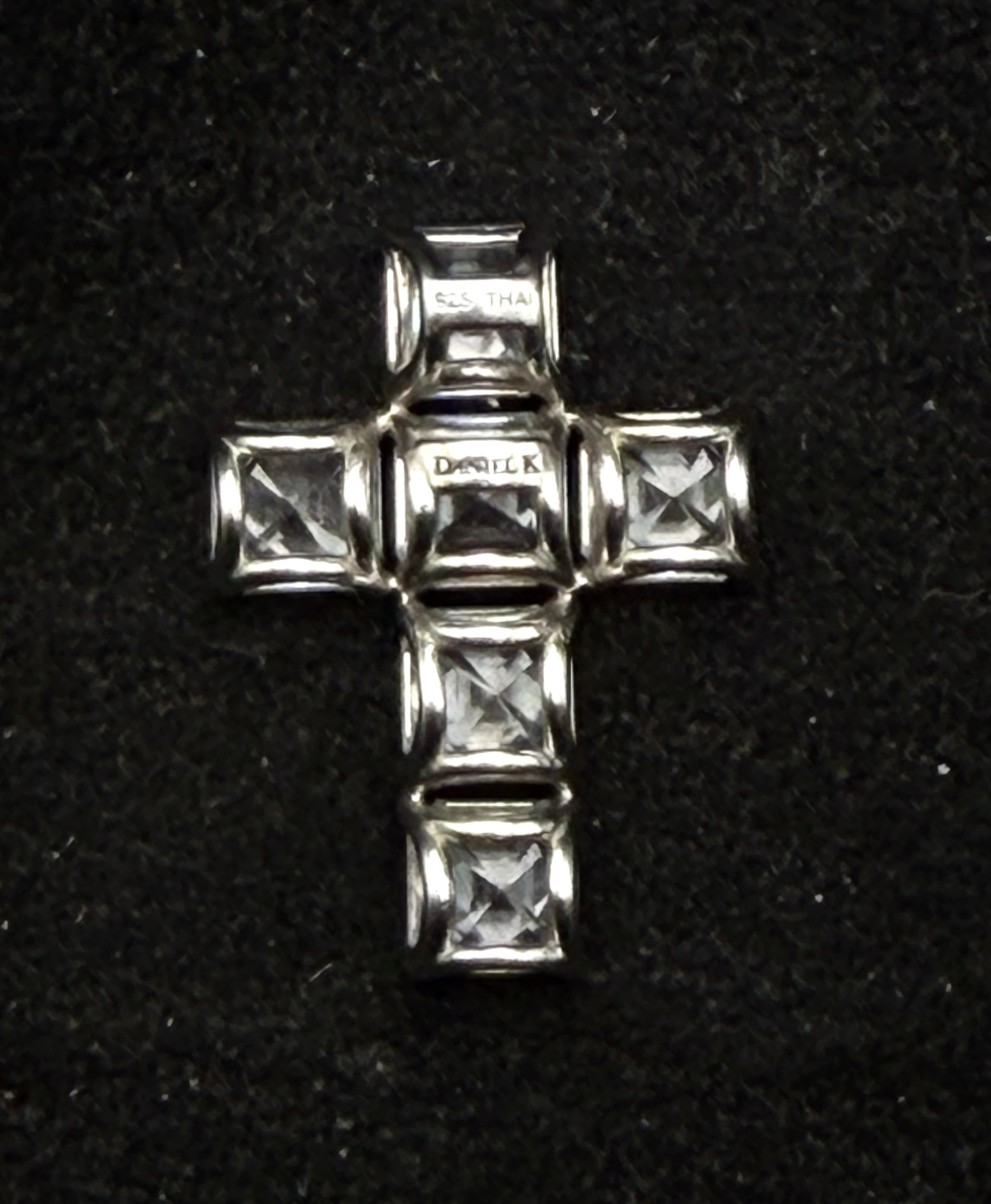 Daniel K - Vintage Asscher Cut CZ Sterling Silver Cross Pendant