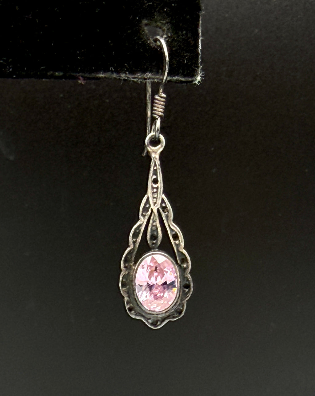 Vintage Pink Uranium Glass Sterling Silver Dangle Earrings