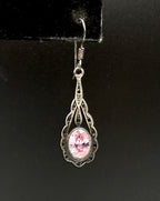 Vintage Pink Uranium Glass Sterling Silver Dangle Earrings