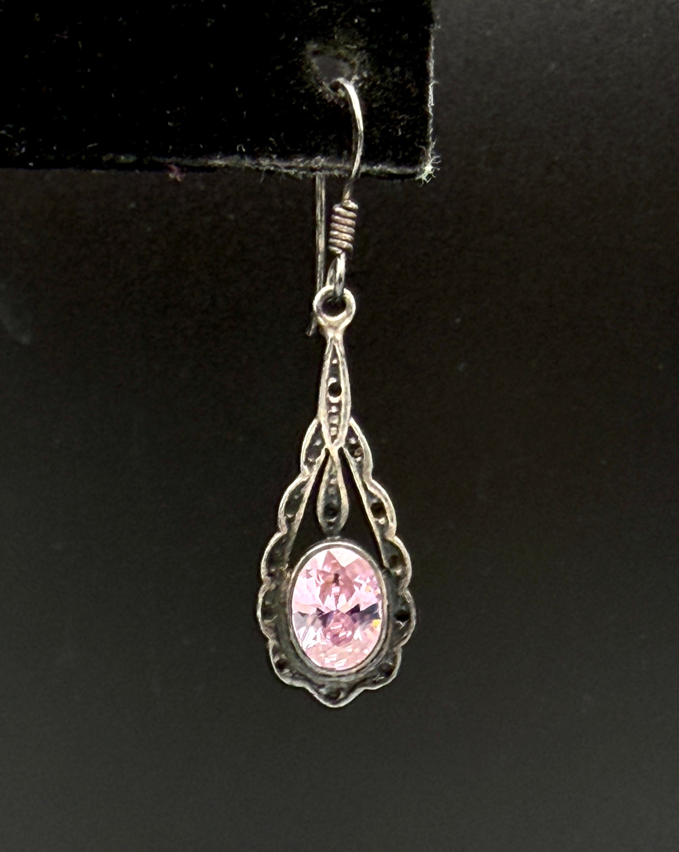 Vintage Pink Uranium Glass Sterling Silver Dangle Earrings