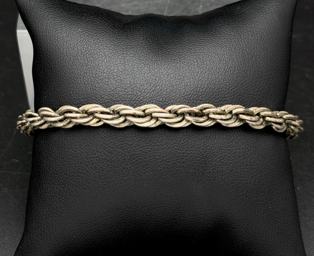 Vintage Sterling Silver Heavy Rope Link Bracelet - 8"