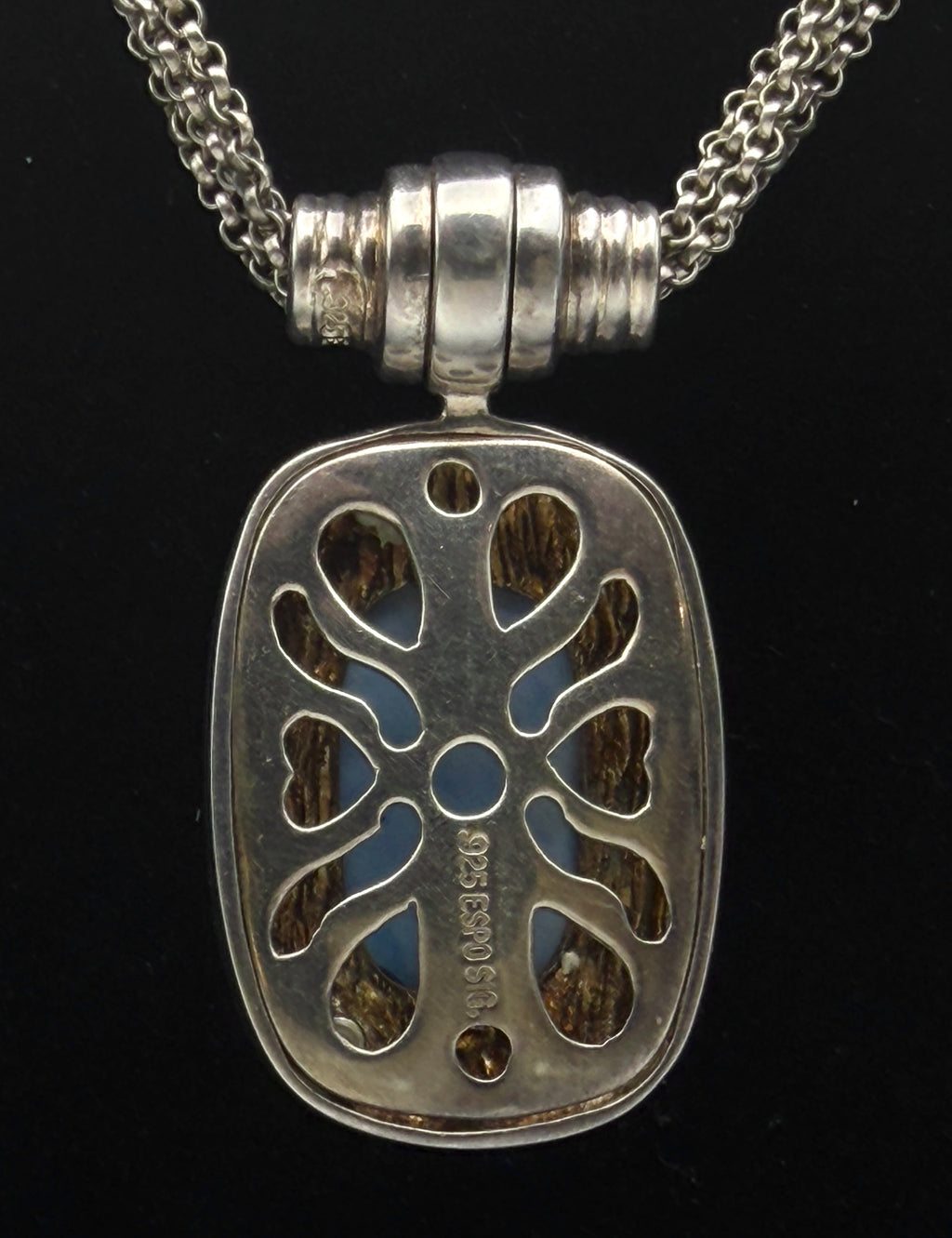 Joseph Esposito - Vintage Multi Chain Abalone Shell Snap On Pendant Sterling Silver Necklace - 17"