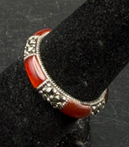 Vintage Sterling Silver Amber and Marcasite Band - Size 5.75