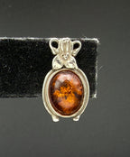 Vintage Art Nouveau Style Amber Sterling Silver Stud Earrings
