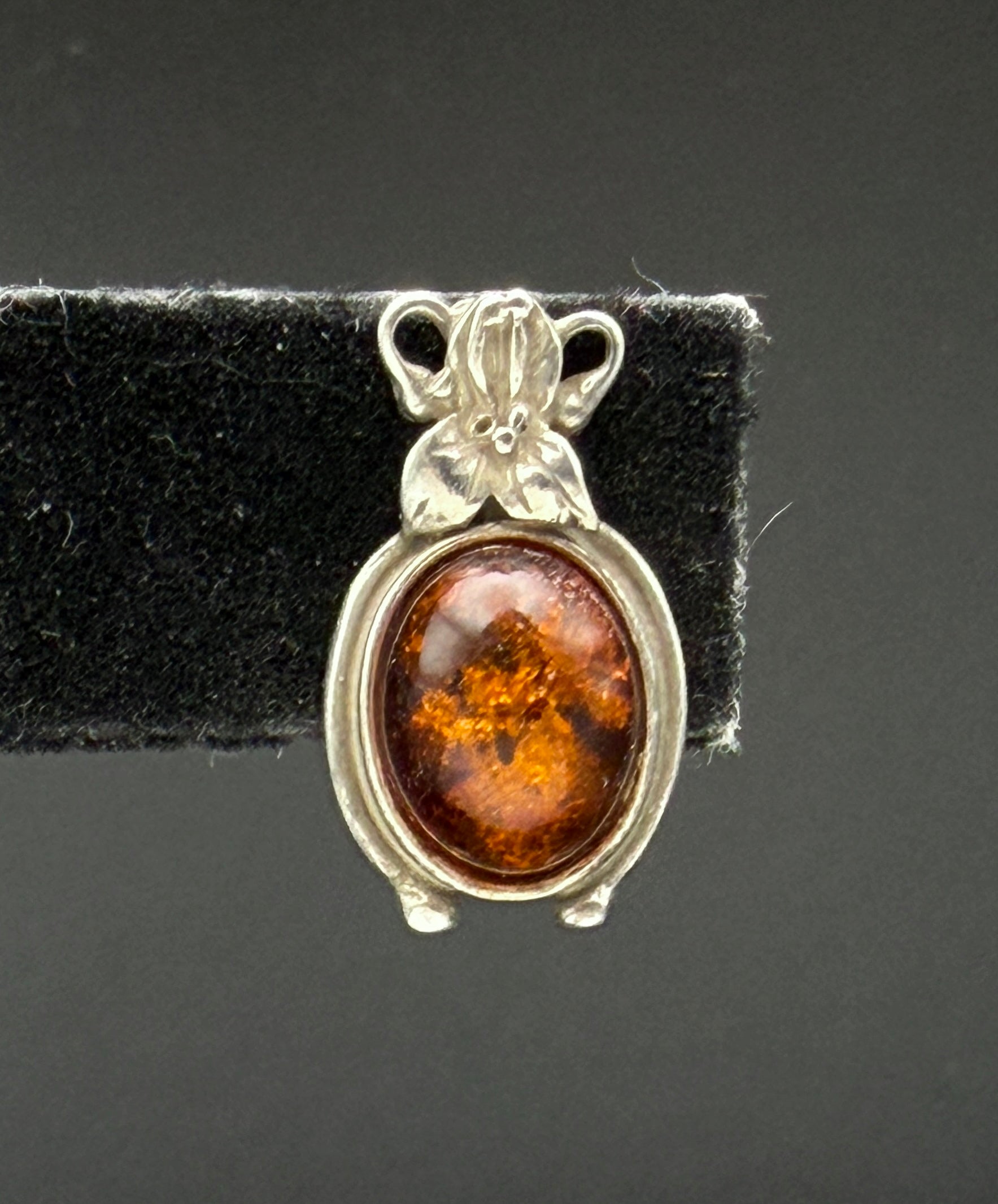 Vintage Art Nouveau Style Amber Sterling Silver Stud Earrings