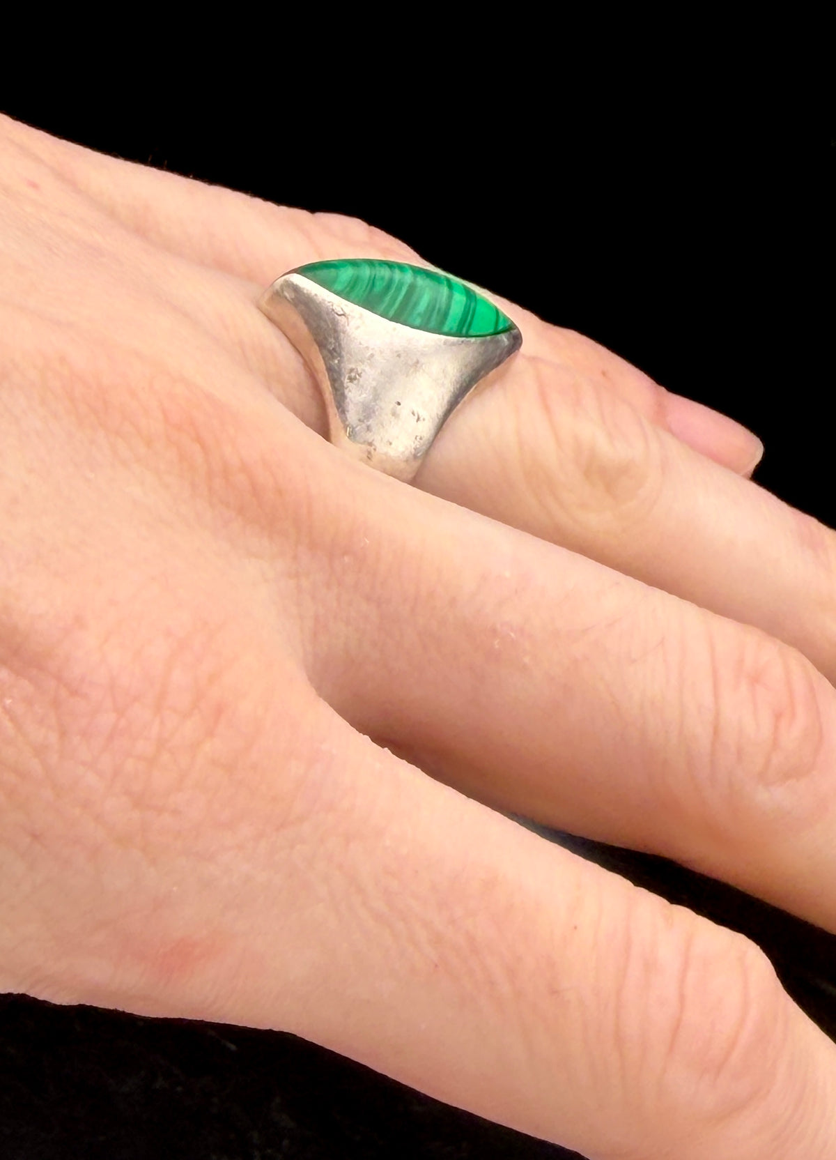 Vintage Arisan Sterling Silver Imitation Malachite Ring - Size 9.5