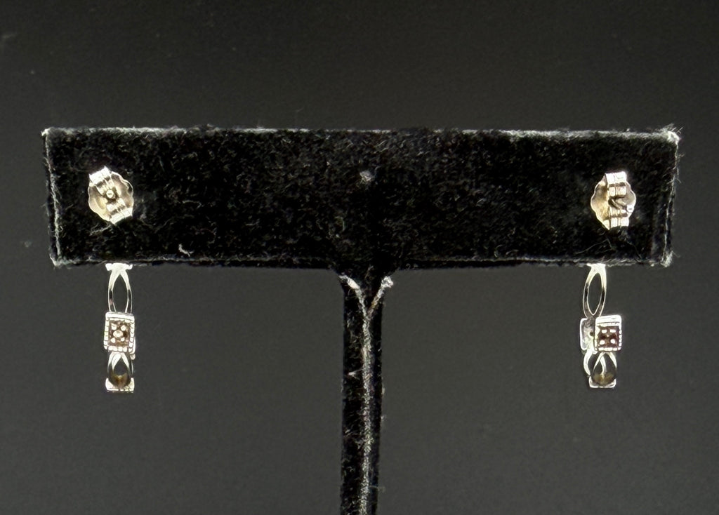 Vintage Sterling Silver and Diamonds Open Hoop Earrings