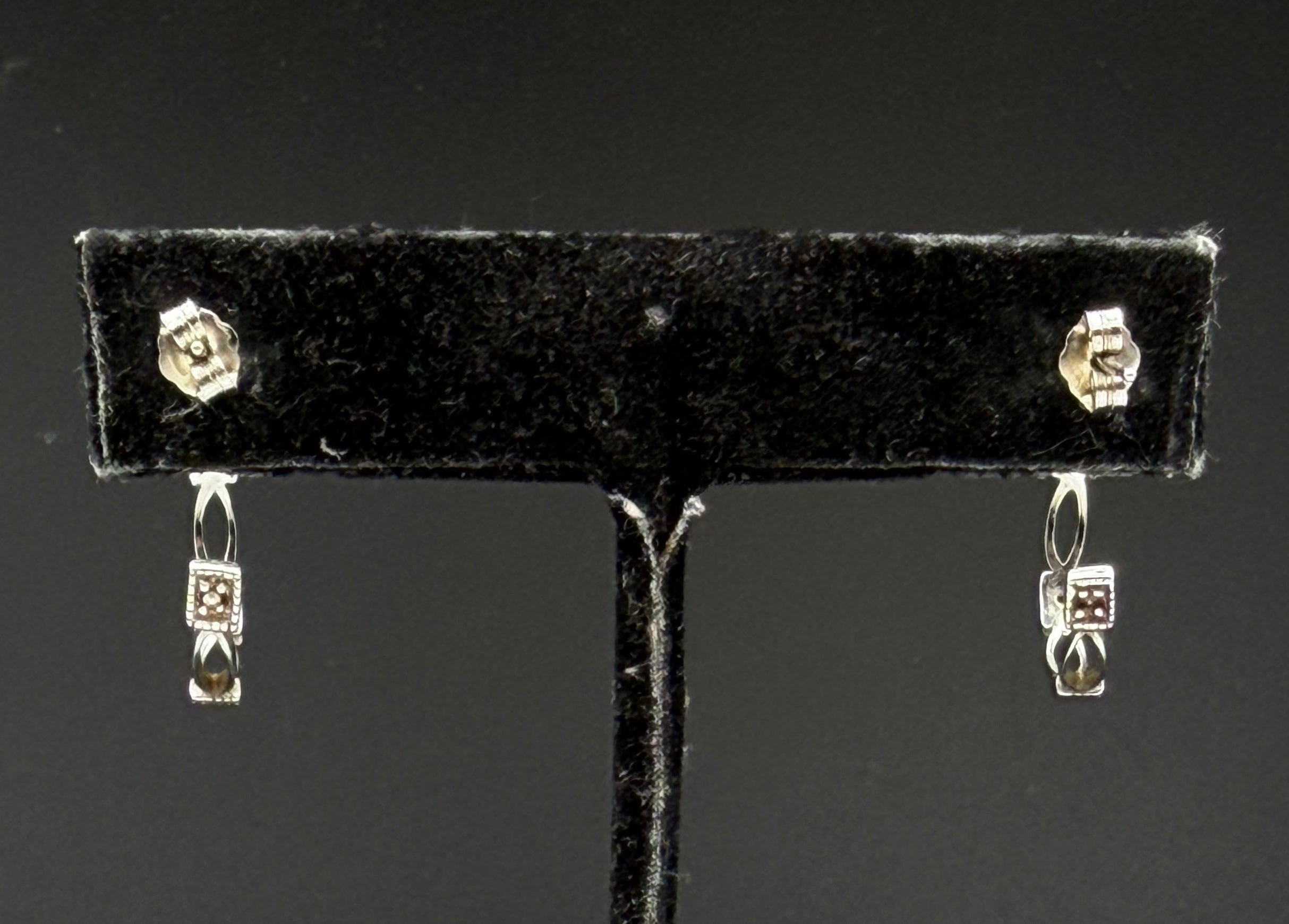 Vintage Sterling Silver and Diamonds Open Hoop Earrings