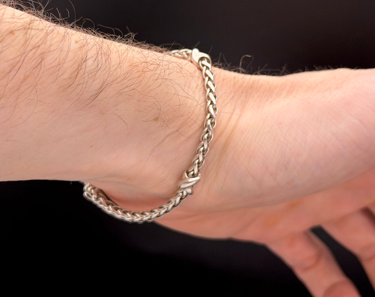 Vintage Italian Sterling Silver Wheat Link Bracelet - 7.25"