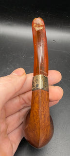 G.F.B. - Antique "Imperial" Bent Egg Pipe with Sterling Band, Amber Stem, Leather Case