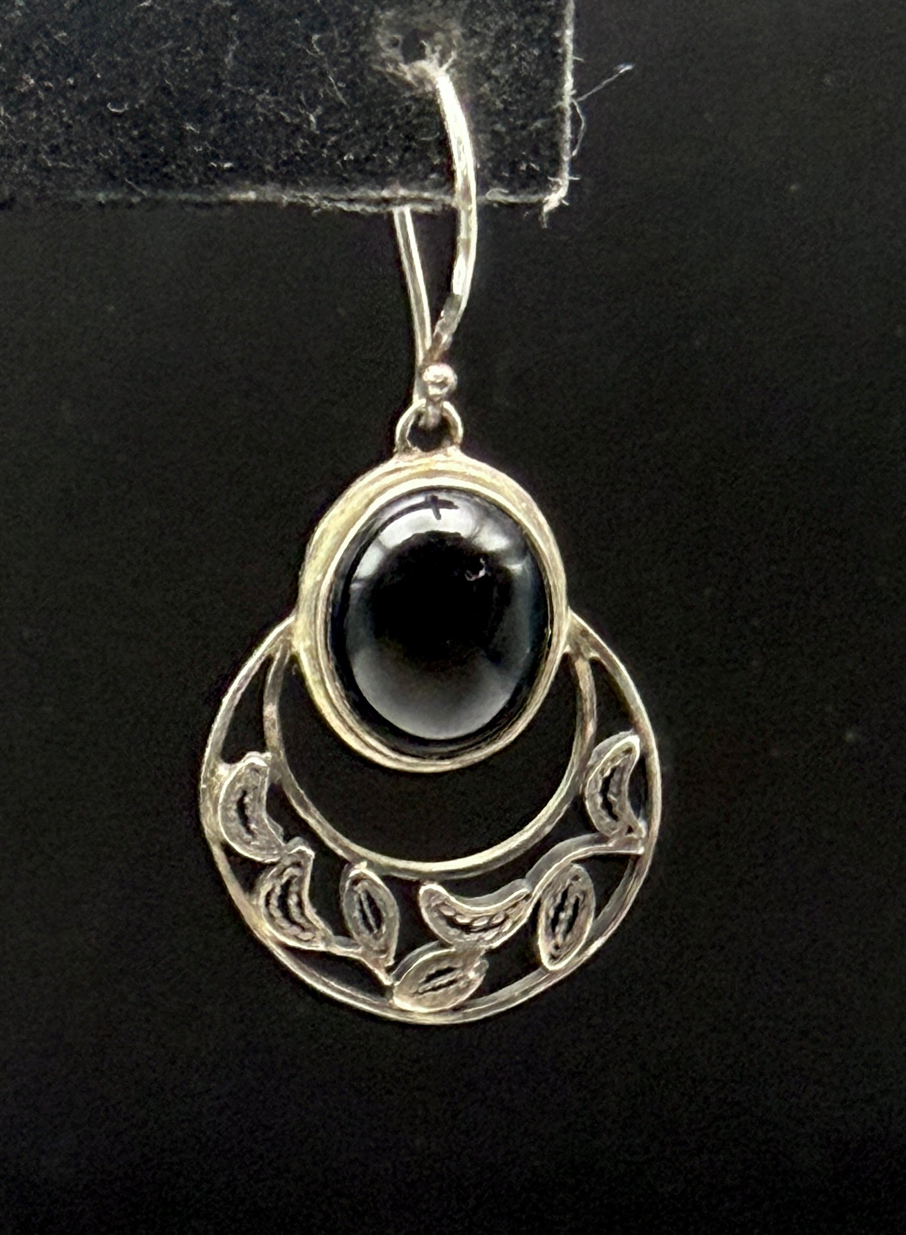 Vintage Sterling Silver Black Onyx Handcrafted Dangle Earrings