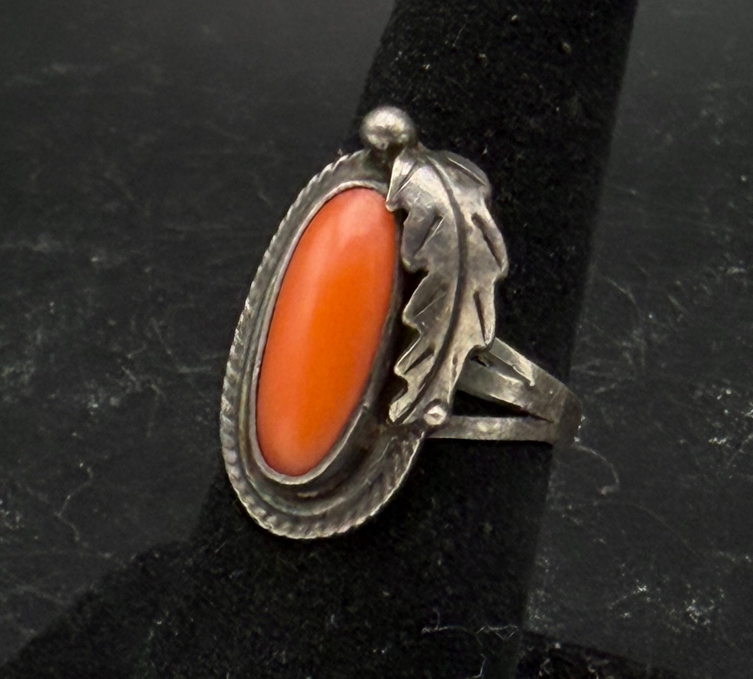 Vintage Coral Sterling Silver Handmade Ring - Size 6.5