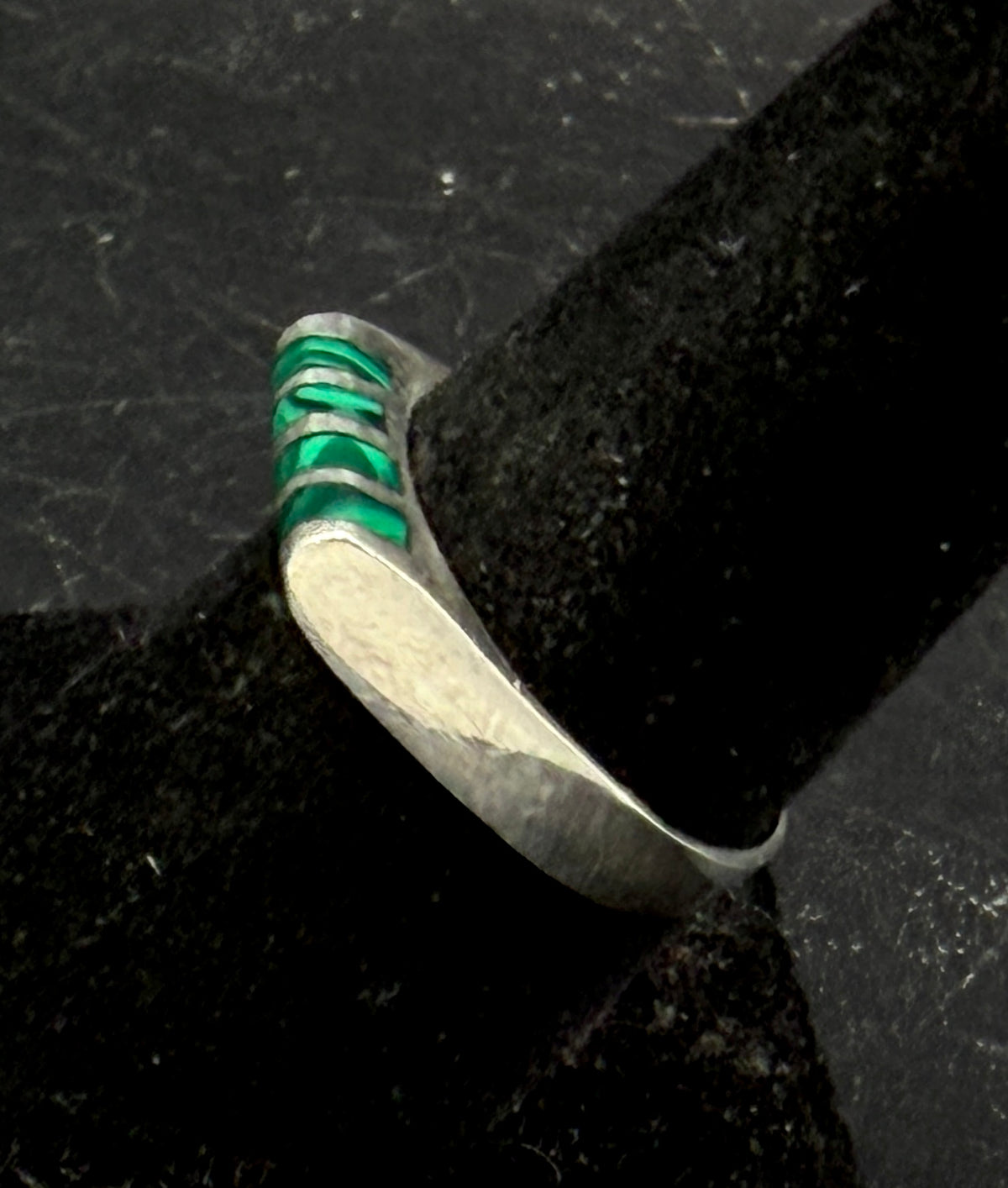 Vintage Artisan Sterling Silver Imitation Malachite Ring - Size 8