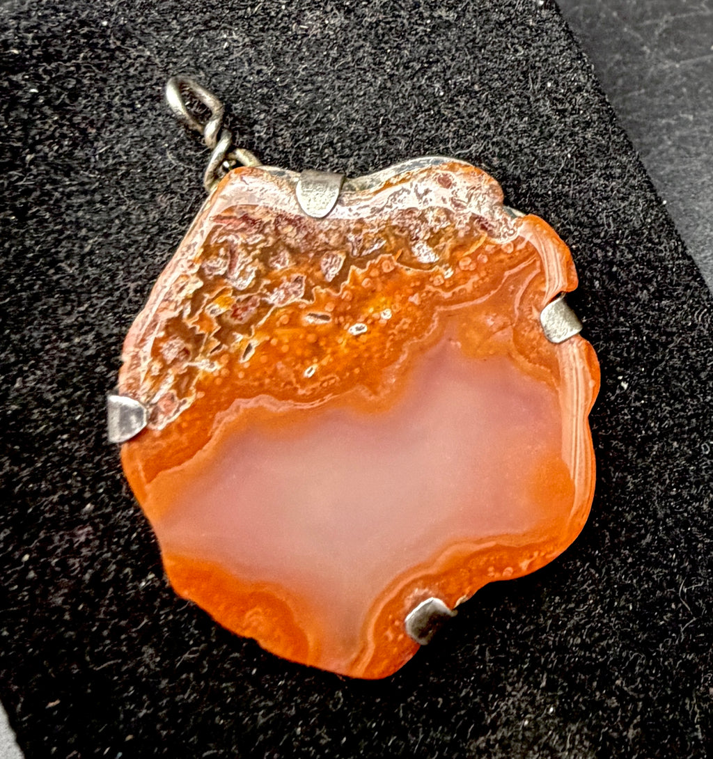 Frank Taira - Vintage Handmade Carnelian Slice Sterling Silver Pendant