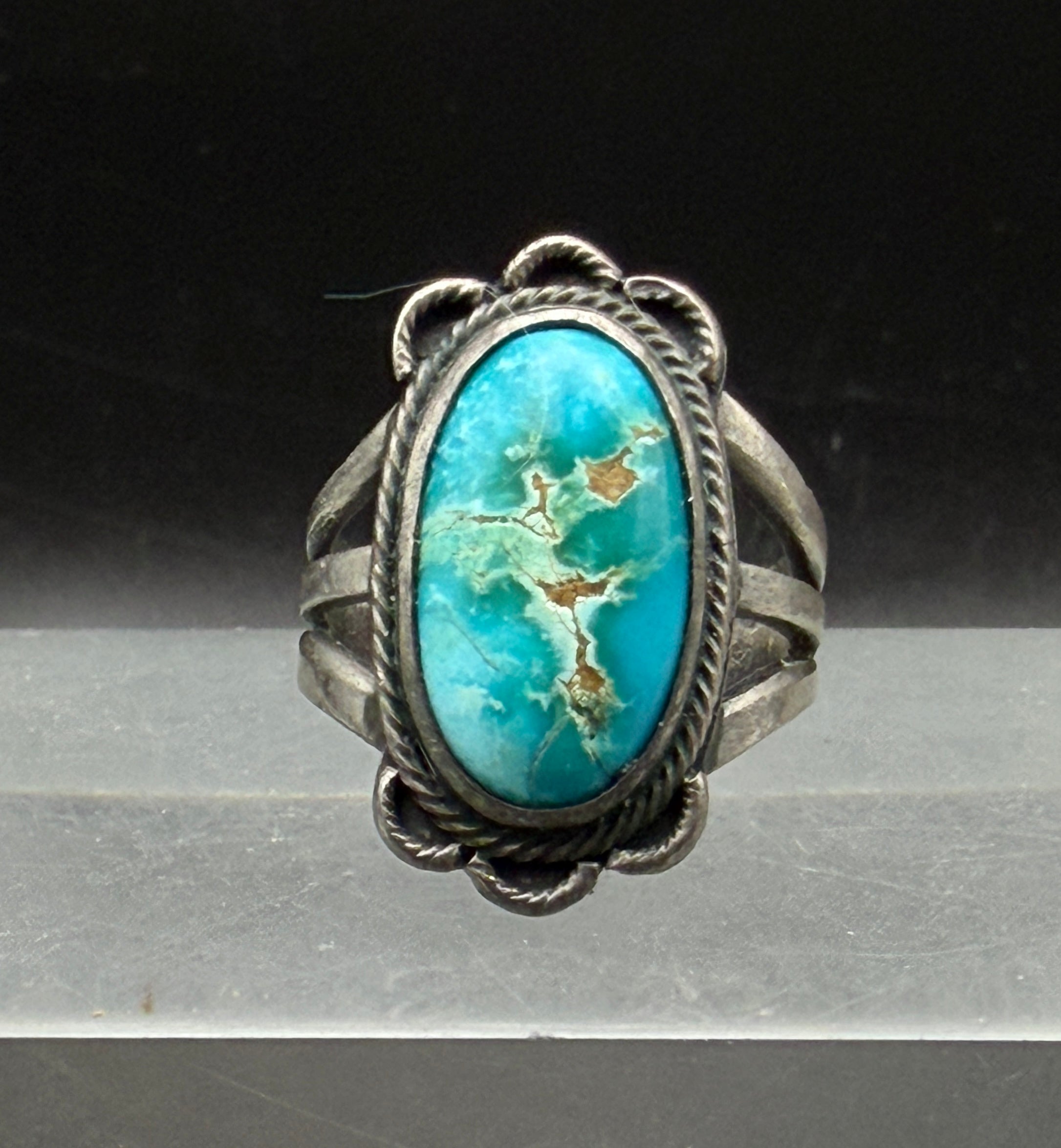 Vintage Handmade Turquoise Sterling Silver Ring - Size 7.25
