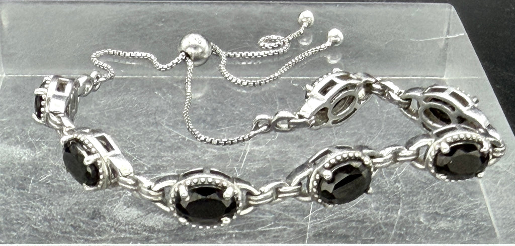 Vintage Black Diamond Sterling Silver Lariat Bracelet