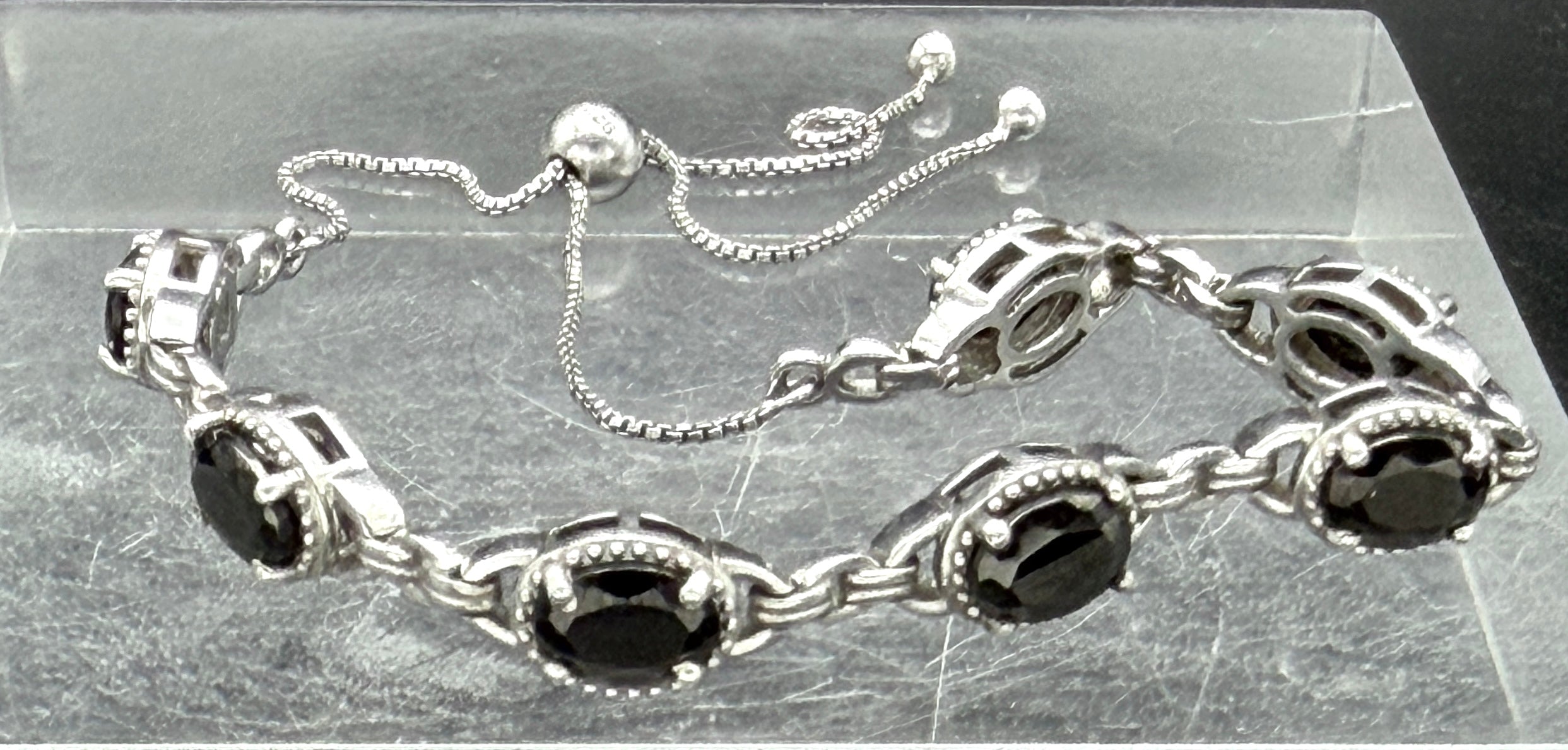 Vintage Black Diamond Sterling Silver Lariat Bracelet