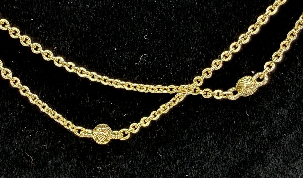 Judith Ripka- Vintage Gold Tone Sterling Silver CZ Station Chain Necklace - 35.5"