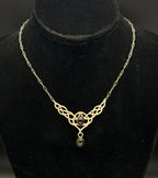 Vintage Garnet and Peridot Celtic Knot Pendant Sterling Silver Chain Necklace - 15.5"