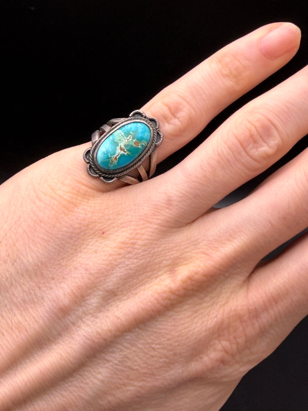 Vintage Handmade Turquoise Sterling Silver Ring - Size 7.25