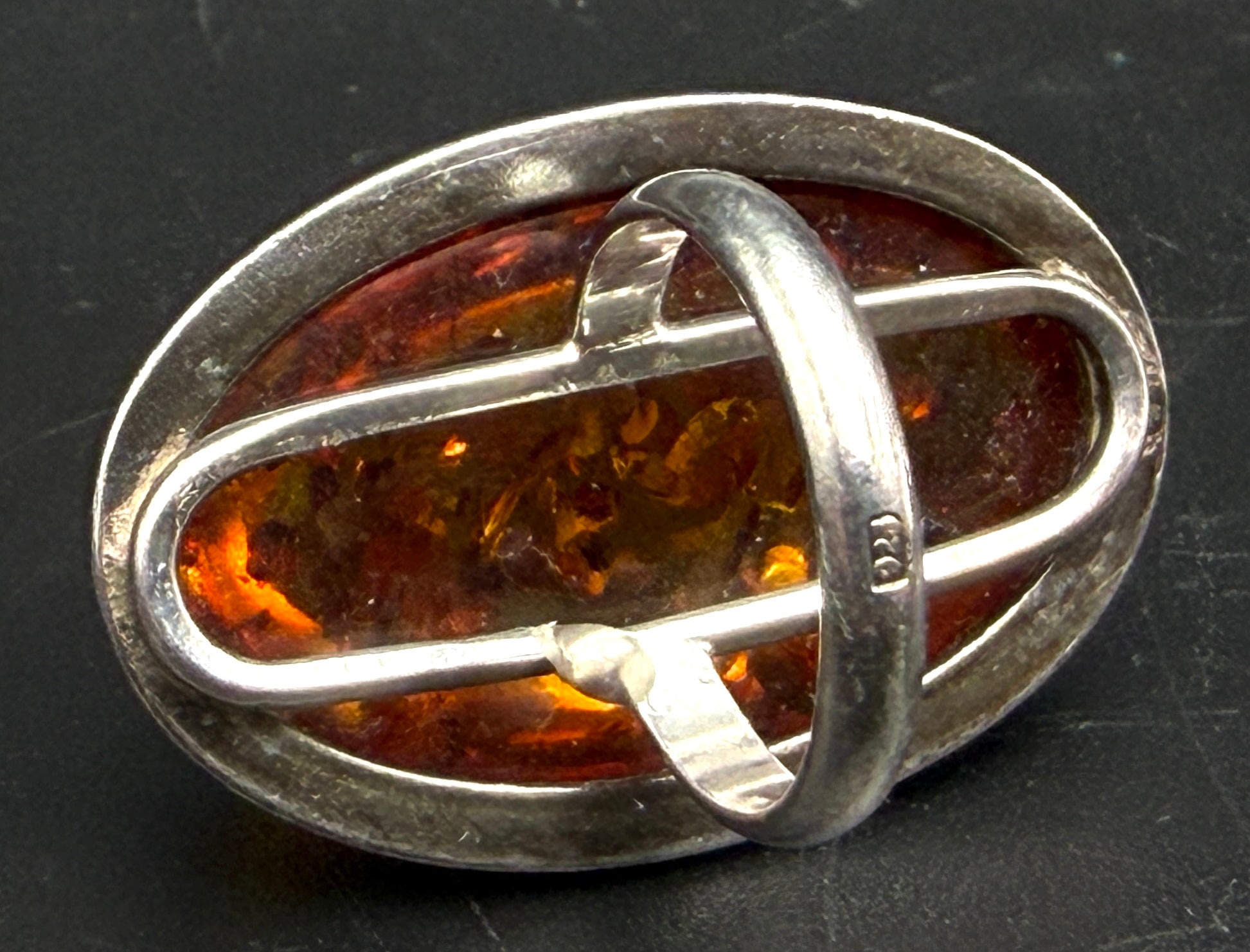 Vintage Handmade Sterling Silver Large Amber Ring - Size 6