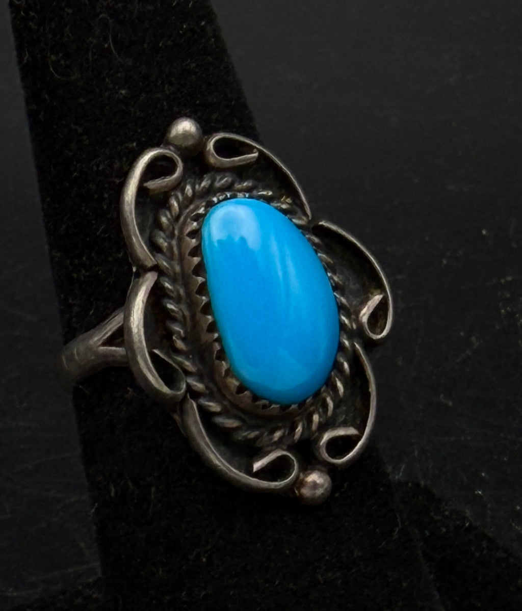Vintage Handmade Turquoise Sterling Silver Ring - Size 6.5