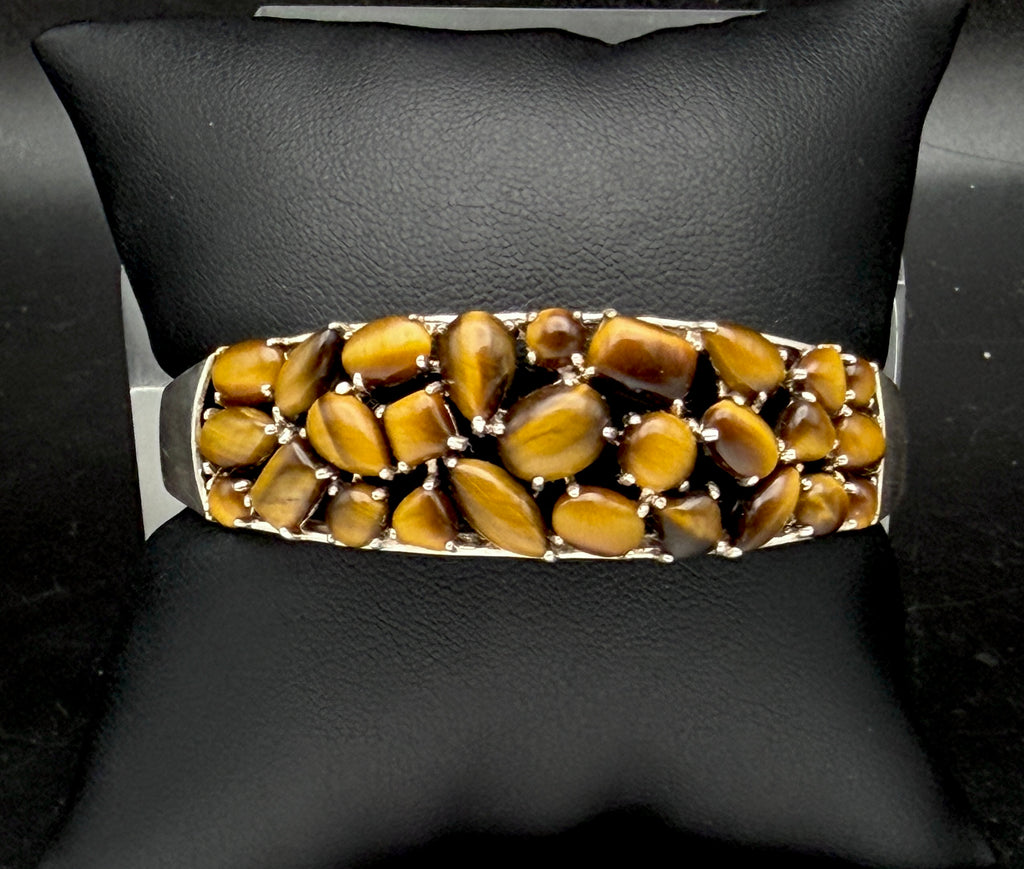Vintage Tiger's Eye Sterling Silver Cuff Bracelet