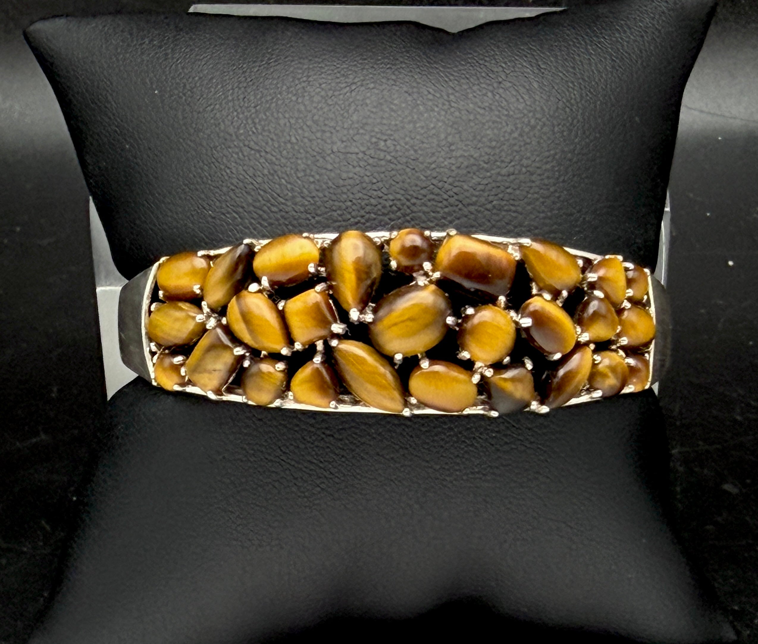 Vintage Tiger's Eye Sterling Silver Cuff Bracelet