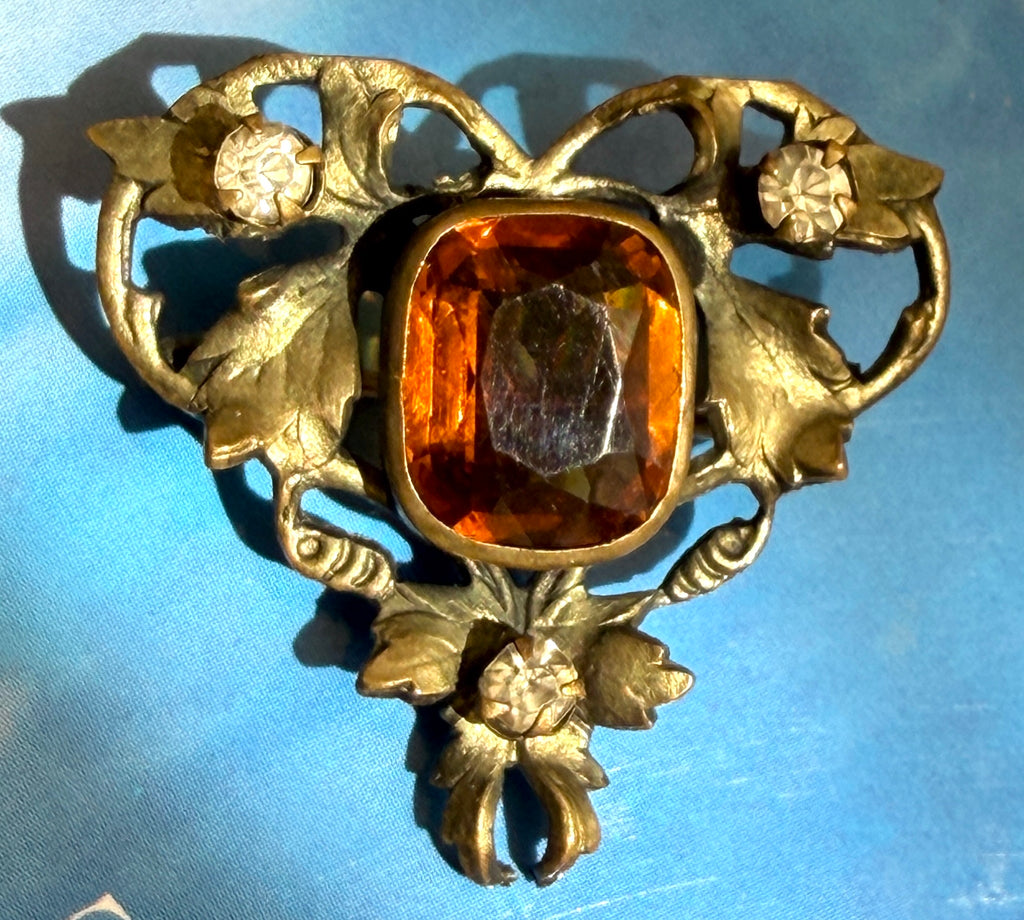 Vintage Art Nouveau Style Imitation Citrine Brooch