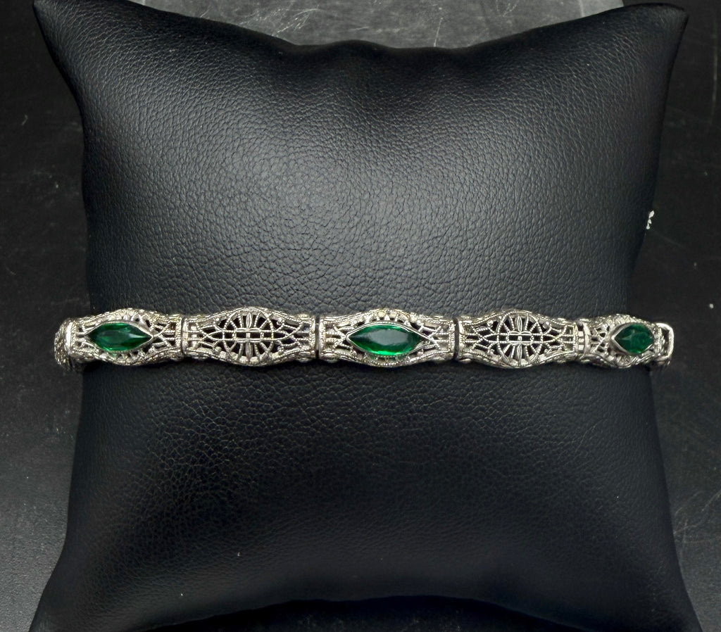 Antique Art Deco Sterling Silver Filigree Style Bracelet - 7.25" BROKEN CLASP