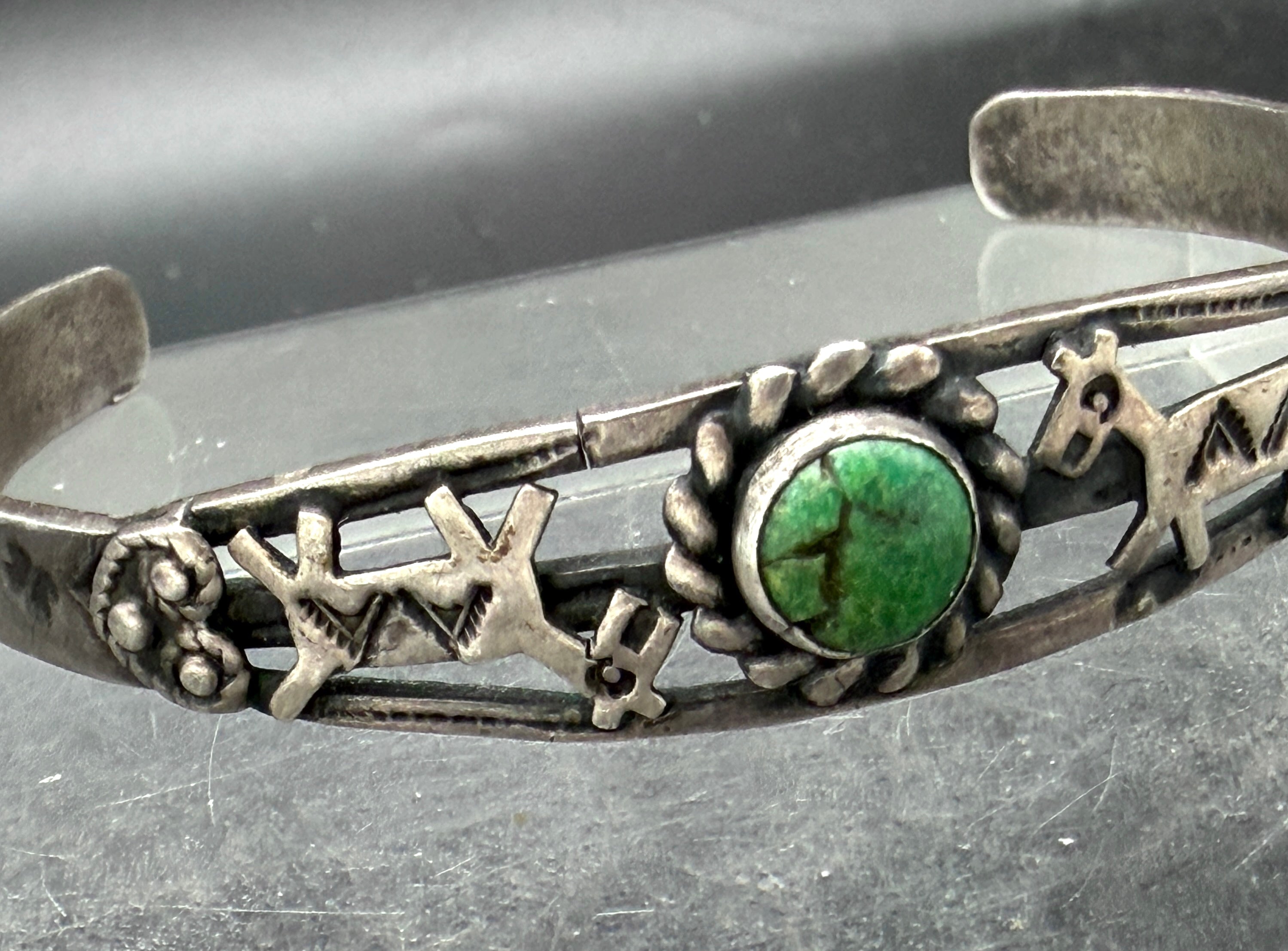 Vintage Handmade Turquoise Sterling Silver Cuff Horse Bracelet
