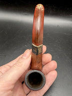 G.F.B. - Antique "Imperial" Bent Egg Pipe with Sterling Band, Amber Stem, Leather Case