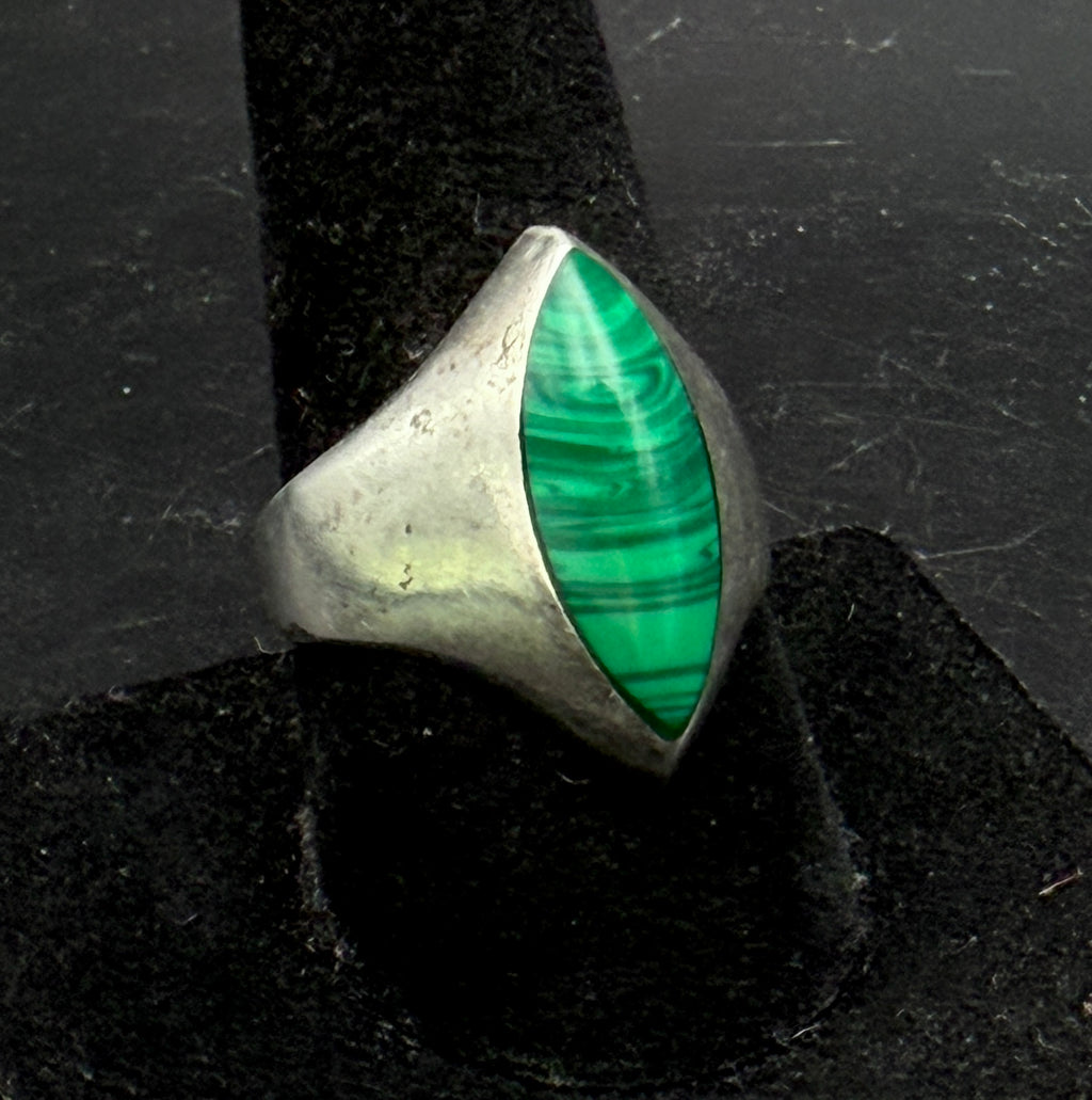 Vintage Arisan Sterling Silver Imitation Malachite Ring - Size 9.5