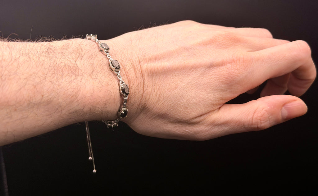 Vintage Black Diamond Sterling Silver Lariat Bracelet