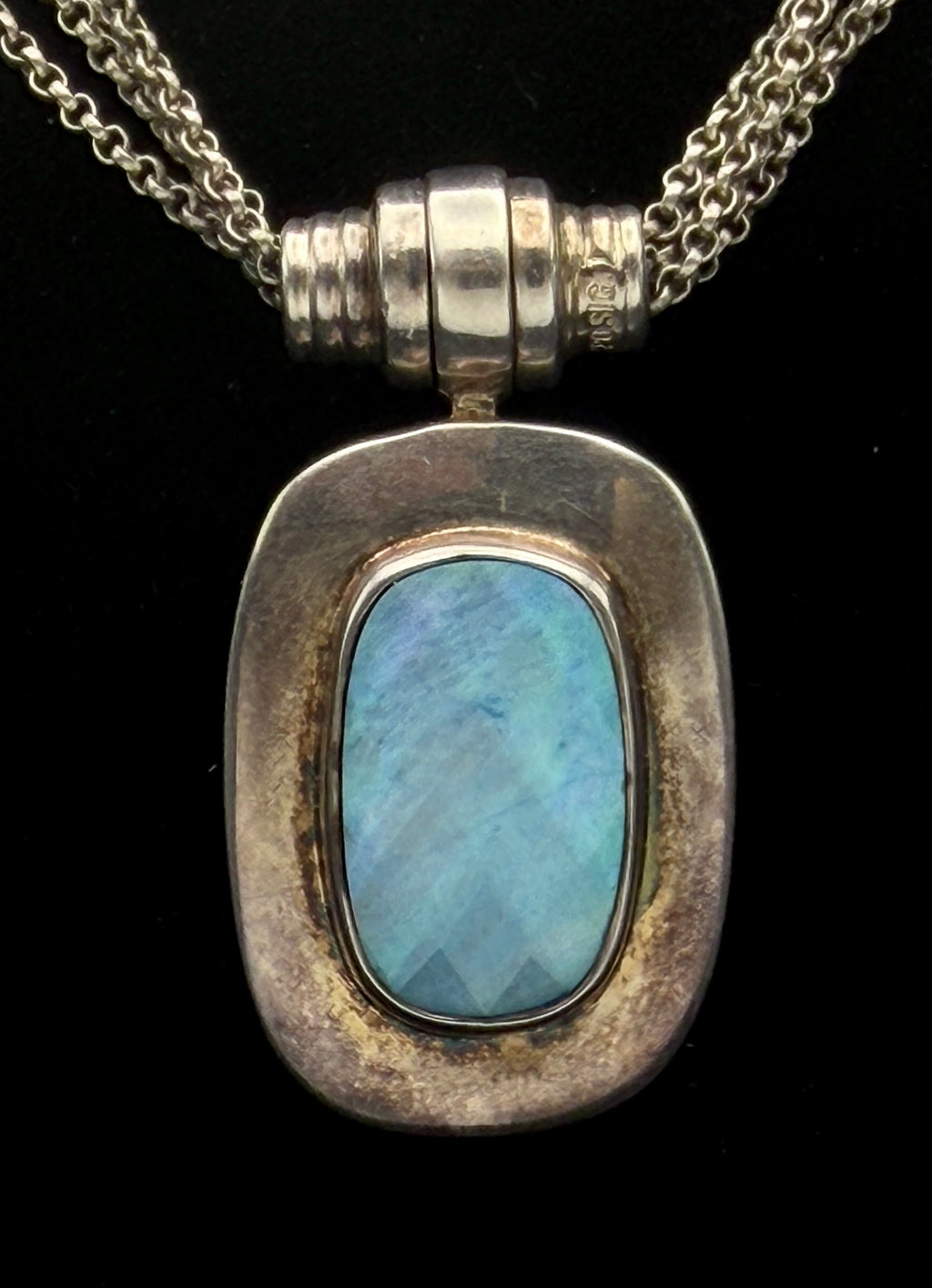 Joseph Esposito - Vintage Multi Chain Abalone Shell Snap On Pendant Sterling Silver Necklace - 17"